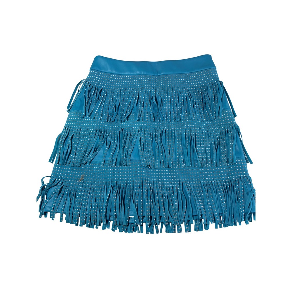Sincerely Jules Blue Faux Leather Fringe Studded Mini Skirt Small NWT Western